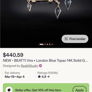 White Gold Blue Topaz Beatti Vira Double Barbell Internally Threaded Earring